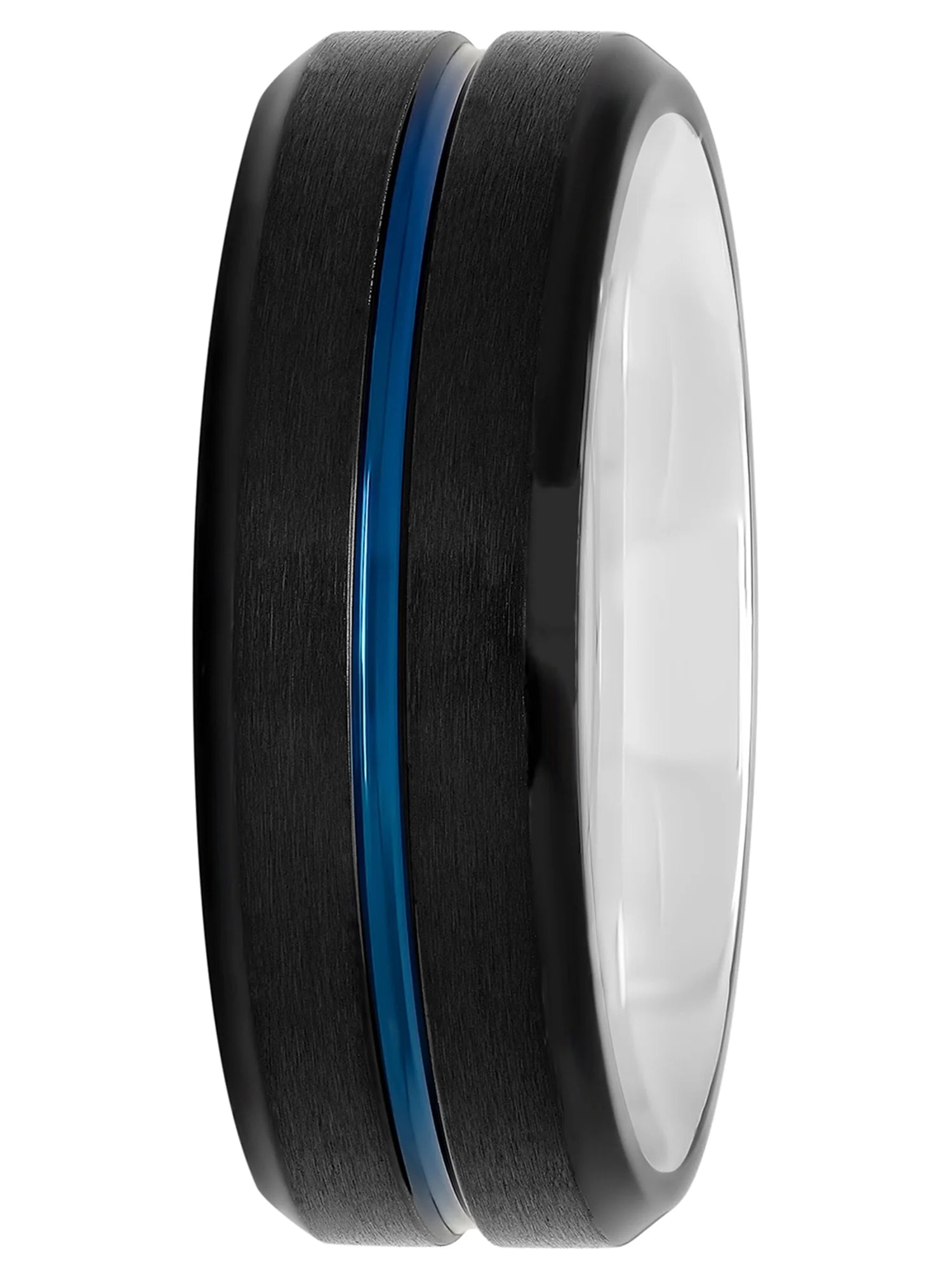 Mens Black and Blue IP Stainless Steel Wedding Ring Band