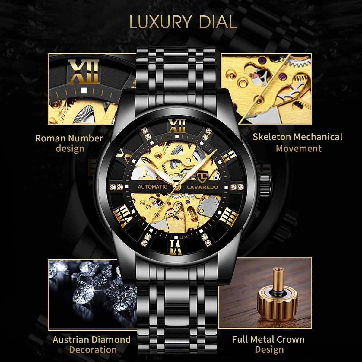 Watches for Man Automatic Mechanical Watches Self Winding Man Watch with Stainless Steel Strap Business Watches Gift for Men