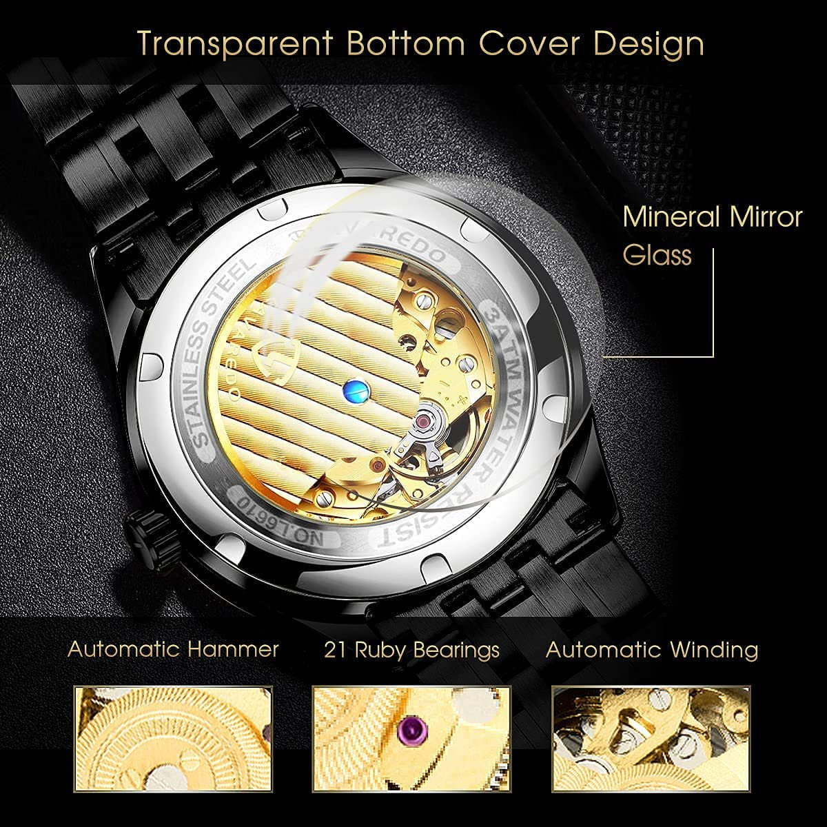 Watches for Man Automatic Mechanical Watches Self Winding Man Watch with Stainless Steel Strap Business Watches Gift for Men