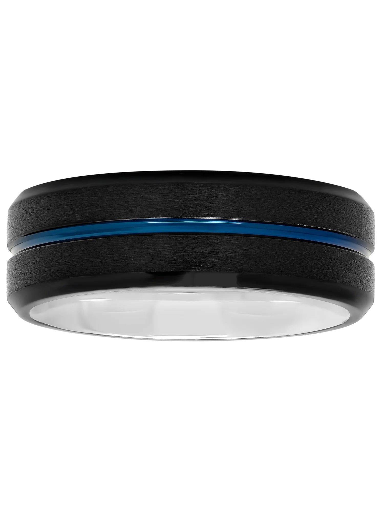 Mens Black and Blue IP Stainless Steel Wedding Ring Band