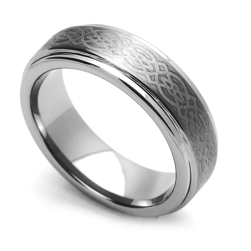Men Women Tungsten Carbide Wedding Band Ring 7Mm Comfort Fit Laser Engraved Celtic Design Tungsten Ring