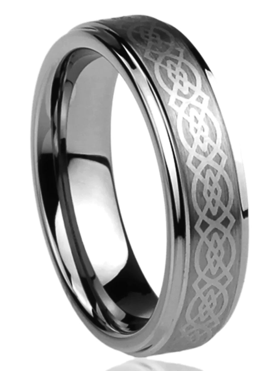 Men Women Tungsten Carbide Wedding Band Ring 7Mm Comfort Fit Laser Engraved Celtic Design Tungsten Ring