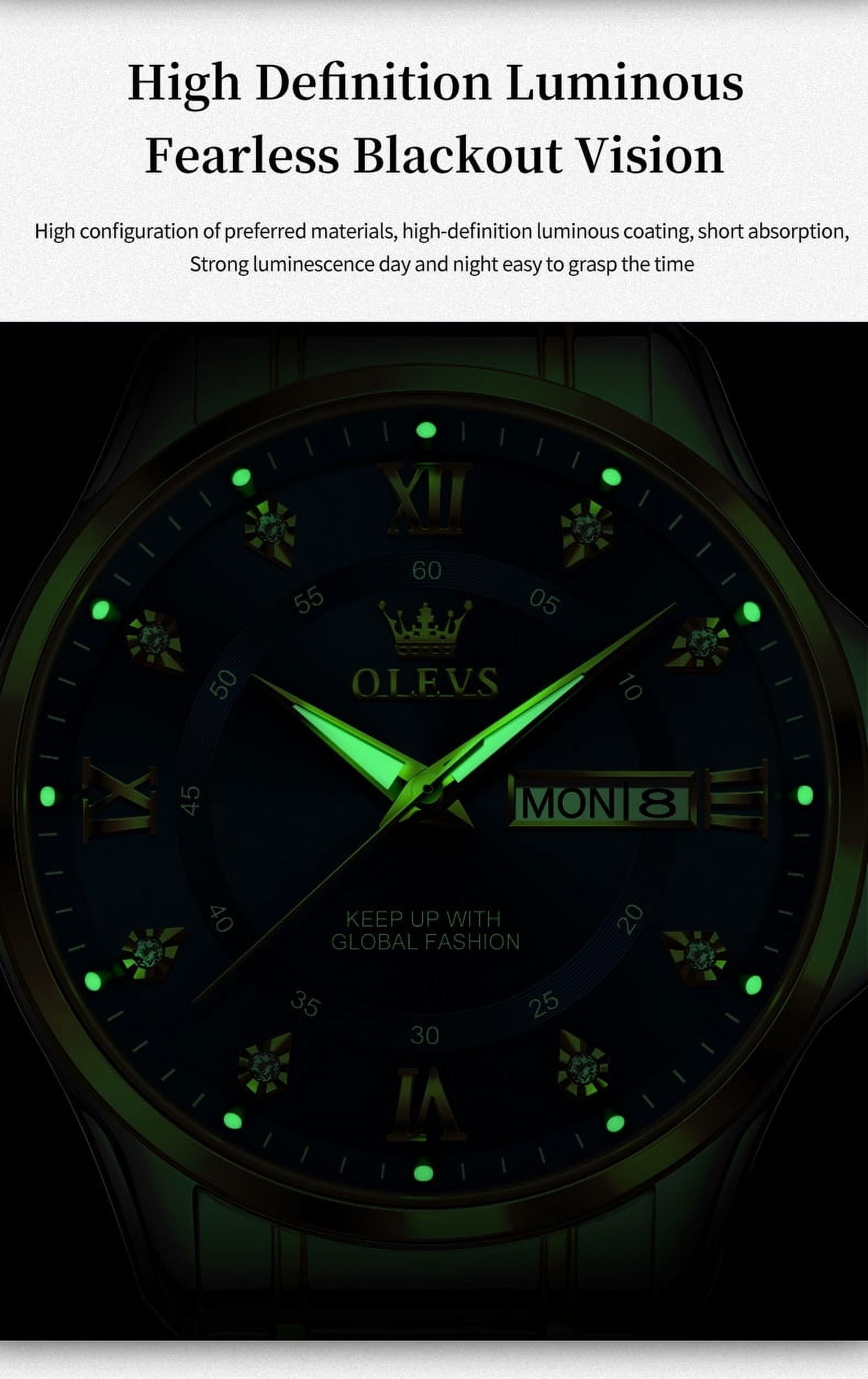 Watches for Men Business Dress Diamond Analog Quartz Date Luxury Classic Casual Stainless Steel Waterproof Luminous Mens Wrist Watches Gifts Reloj Para Hombre Blue/Gold/Black Dial