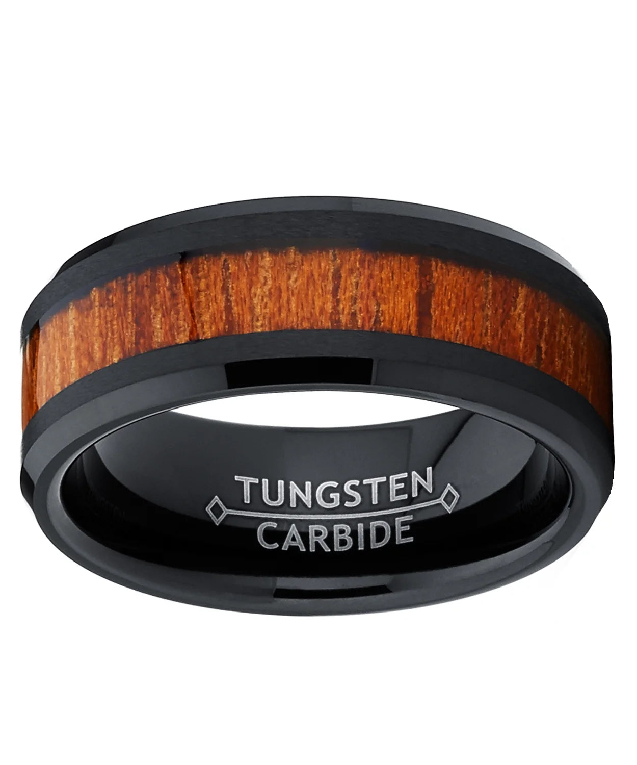 Mens Black Tungsten Carbide Wedding Band Ring Wood Inlay Comfort-Fit 8Mm 14