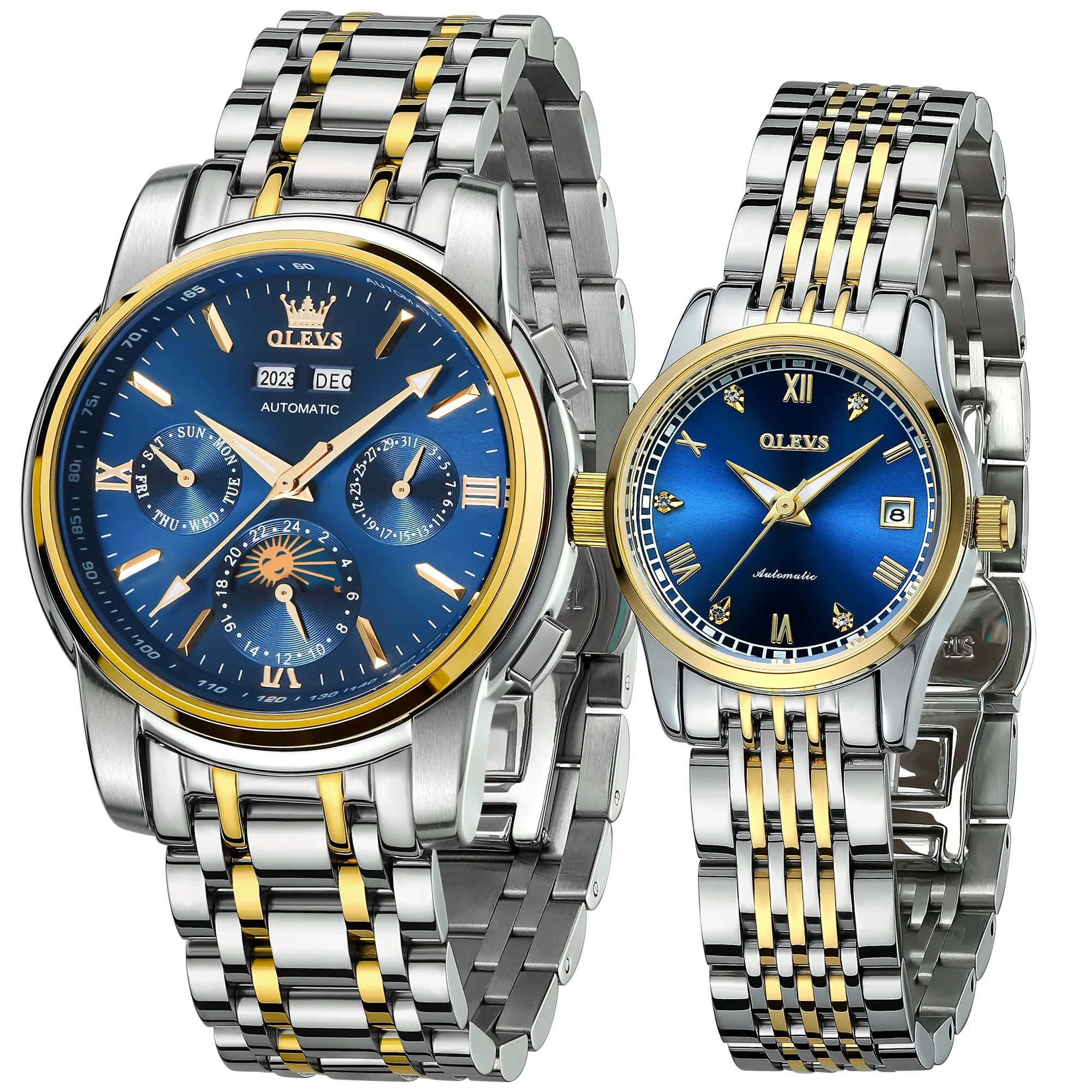 Automatic Couple Watches Set Casual Stainless Steel Waterproof His and Hers Wristwatch for Valentines Anniversary Wedding Romantic Chrismas Gifts, Luxury Watches Set of 2