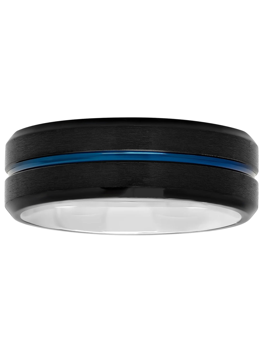 Mens Black and Blue IP Stainless Steel Wedding Ring Band